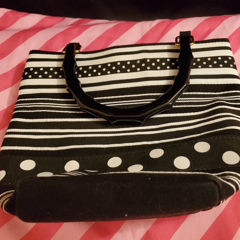 NWOT Tianni Black & White Striped & Polka Dot Bag